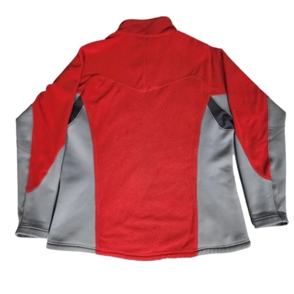 REI POLARTEC Red And Gray Full Zip Jacket Fleece Front Zip Pockets